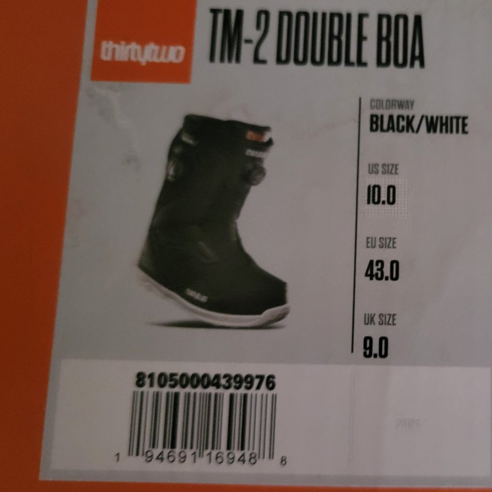 Thirtytwo snowboard boots size 10 men's double boa used 2xs